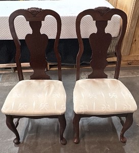 4 Wooden chairs with ribbon seat cushions