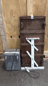 Small space heater, wooden 4 wheel cart wall decoration