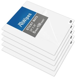AAwipes Sticky Mat Tacky Pads Adhesive 24 x 36 5 Packs, 30 SheetsPacks, 150 Sheets Total White Cleanroom Floor Mats Remove Dirt for Laboratory Construction Hospital Shoes