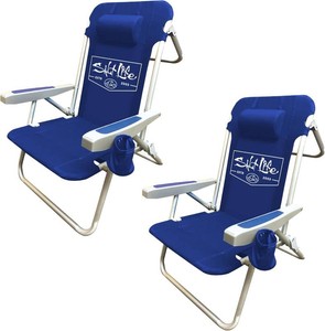 $140 Salt Life 2pk Marina 5-Position Backpack Beach Sand Chair for Adults, Folding, Backpack Straps, 300 lbs Capacity, Camping Chair, Navy