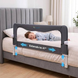 TotCraft Toddler Bed Rail Guard ASTM F3222 Certified   Fits Twin, Full, Queen & King Beds   Universal Fit Bed Rail for Toddlers for Slatted Frames & Box Springs   35.547 L x 20.5-25.6 H (Grey)