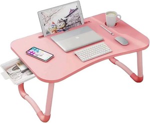 Laptop Desk Foldable Bed Table, Portable Lap Desk Laptop Bed Tray Table with Storage Drawer and Cup Holder, Lap TraysTables Notebook Stand Reading Desks Breakfast Tray for Beds Couch Sofa Floor   Pink