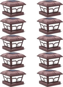 SIEDiNLAR Solar Post Cap Lights Outdoor 2 Modes, 10 Pack, Brown, WarmWhite