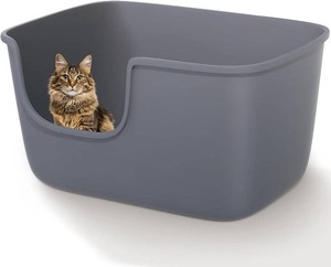 Vealind Large Cat Litter Box for Indoor Cats High Sided and Low Entry Litter Box 22.2 14.9 12 Tall Litter Boxes with High Back Deep Wall XL Cat Litter Boxes (Grey)