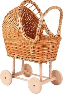 Woven Rattan Stroller Shaped Flower Basket, Vintage Wicker Baby Carriage Planter for Floral Arrangements, Baby Shower Wedding Party Decor, Photography Props, Floral Rustic Home Decor (Large Style B)