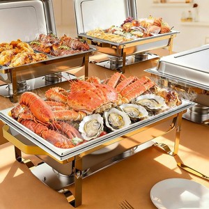 $140 POWERFUEL 4 Pack 11QT Stainless Steel Rectangular Chafing Dishes for Buffet