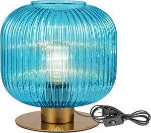 Aqua Blue Glass Table Lamp Coastal Table Light for Side End Table