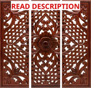 $120 Homebia Designs Handmade Carved Wooden Wall Hanging Plaques Set of 3 - Large 36x12 Inch Elegant Beautiful Floral Design Decorative Wall Art Panel for Farmhouse Living Room Bedroom Home Office -  White 