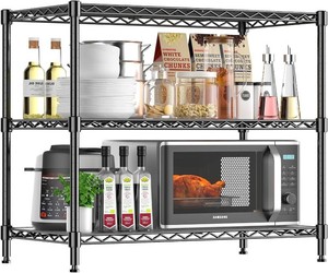 3-Tier Storage Shelves 450LBS Metal Shelving Unit, Adjustable Wire Rack Small Shelf Organizer with Shelf Liners for Kitchen Pantry Office Closet Garage 24 W x 12 D x 30.5 H Black