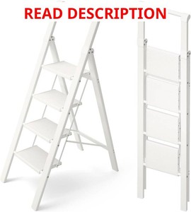 HillhutApex Aluminum 4 Step Ladder, Step Stool Foldable Ladder(White)