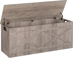 MAHANCRIS 47.2 Storage Chest, Extra Large Toy Box with 2 Safety Hinges, Wooden Toy Chest, Storage Bench with Rivets, Storage Trunk for Bedroom, Living Room, Entryway, Greige SCGY18501