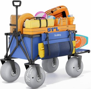 $175 51" Foldable Beach Wagon, 10" PU Balloon Wheels for Soft Sand