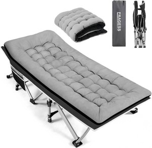 Fragess Portable Camping Cot, Sleeping Cots for Adults, 28 Extra Wide Folding Cot Max Load 600LBS with Thick Mattress, Portable Camping Bed for Outdoor CampOffice, Home Nap (BlackGrey)
