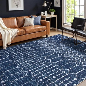 $117 Lahome Moroccan Washable Area Rugs 6x9 Non-Slip Ultra-Thin Soft Living Room Carpet, Modern Geometric Print Stain Resistant Rug Carpet for Bedroom Dining Room Office, Blue Hana