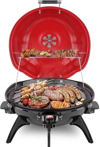 Electric BBQ Grill Techwood 15-Serving IndoorOutdoor Electric Grill for Indoor & Outdoor Use, Double Layer Design, Portable Removable Stand Grill, 1600W (Countertop BBQ Grill)
