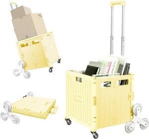 Nedcart Rolling Crate with Stair Climbing Wheels, Foldable Utility Cart with Detachable Lid & Telescoping Handle, Portable Rolling Cart Tote Basket for Teacher Upstairs Grocery Shopping