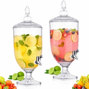 $118 Bokon 2 Pieces 1.3 Gallon Drink Dispensers for Parties Crystal Iced Beverage Dispenser with Stand and Spigot, Glass Liquid Containers Wide Mouth Beverage Server for Juice Tea Wedding(Exquisite)