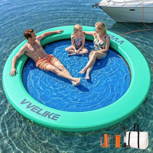 $230 Water Hammock Lake Floats for Adults, Large Circle Pool Hammock Pool Lounger Water Float for Lake River Ocean Beach Boat Swim, Giant Round Heavy Duty Floating Island for Multiple People Family