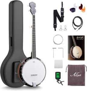 $180 ALLSET 5 String Electric Banjo, Full Size 38 inch Geared 5th Tuner  Remo Head & Mahogany Body  Complete Starter Kit  Gig BagTuner  Best Gift for Adult & Teen Beginners