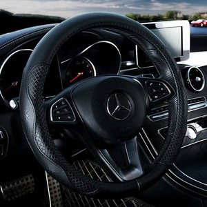 Red Rain Black Leather Steering Wheel Cover Genuine Leather Wheel Cover
