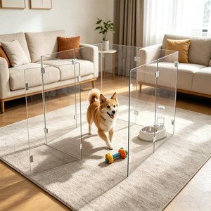 $220 Clear Acrylic Dog Playpen, 31.5 H with Walk-in Door, 3-in-1 Frameless Modular Pet Fence, Anti-Jump Indoor Kennel for Small & Medium Dogs, 40.5   40.5 Acrylic Thickness 3mm