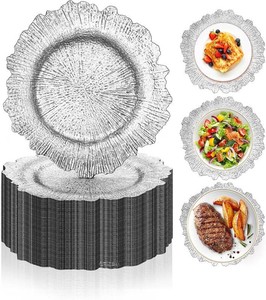 $160 Silver Charger Plates Bulk 100Pcs, 13 Reef Chargers for Wedding