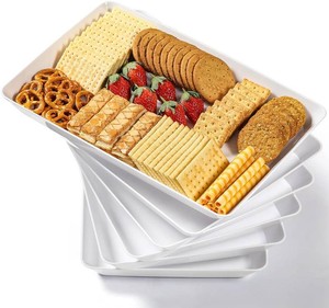 6 Pack, 16 x 11 Large White Serving Trays Set - Reusable Plastic Serving Platters for Cookie, Appetizer, Charcuterie, Snack, Dessert, Party Food Display - Stackable Kitchen CounterTop Tray, BPA Free