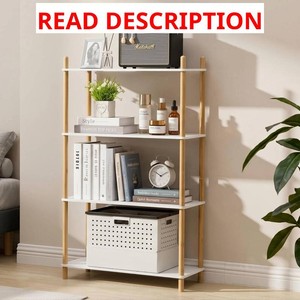 4 Tier Expandable Bamboo Open Bookcase,Wooden Bookshelf,White