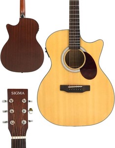 $220 SIGMA 40 Acoustic Electric Guitar, OOO Cutaway, Name Brand EXP16 Strings, Solid Spruce Top, Satin Natural, SapeleMahogany Back & Sides, Right(OOOCE)
