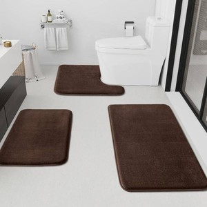 HUXMEYSON Bathroom Rugs Sets 3 Piece, Non-Slip & Quick Dry Bath Mat Set, Ultra Soft Velvet Bath Rugs for Bathroom, Toilet and Shower Floor, Brown