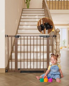 InnoTruth 29.6-39.1 in Wide Baby Gate for Stairs and Doorways, Brown