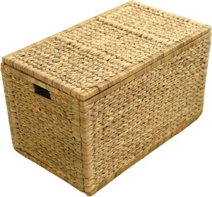 Wicker Storage Trunk with Lid, Blanket Chest, Natural, Closet Bin