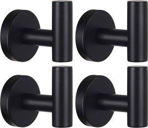 Kruodop Towel Hooks for Bathroom,4 Packs Wall Mount Towel Holder,Black Matte Wall Robe Hook,Stainless Steel Heavy Duty Door Hanger Towel Hook for Kitchen, Bedroom,Hotel,Pool,Coats - Black