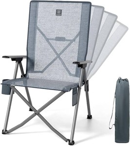 EVER ADVANCED Reclining Camping Chairs for Adult Supports 350lbs Mesh Grey