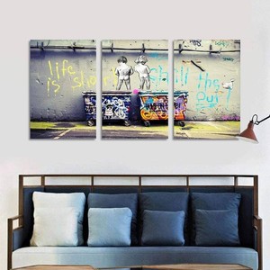 Banksy Graffiti Canvas Wall Art Life Is Short Pop Street Banksy Art Wall Decor 20x30x3 Panels Framed Paintings