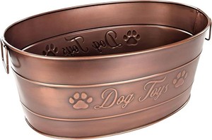 BREKX Copper Metal Dog Toy Storage Bin, Indestructible, Large