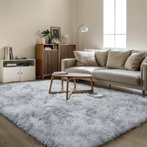 5x7 Thick Tie-Dyed Grey Shag Rug for Bedroom, Soft Plush Fluffy Carpet