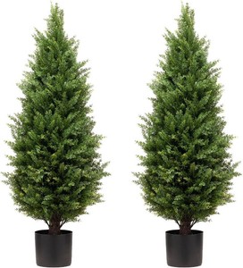 $119 3ft Artificial Topiary Trees Artificial Cedar Trees UV Resistant Bushes Potted Set of 2 Faux Shrubs for Outdoor Indoor Front Porch Garden