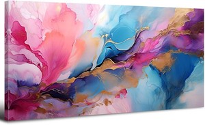Pink and Blue Wall Art Teal Abstract Canvas Pictures for Bedroom Decor Colorful Watercolor Fluid Textured Paintings Marble Prints Modern Minimalist Aesthetic Artwork for Bedroom Home Decorations 20x40