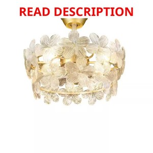 20 in. Modern Floral Crystal Fan Lights, Gold Flower Fandelier, Reversible Flush Mount, 4E26 (excl. bulb) with Remote