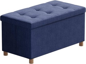 BRIAN & DANY 30 Inches Folding Storage Ottoman Bench, Ottoman with Storage Bench for Bedroom, Living Room, Entryway, Foot Rest with Legs, Blue
