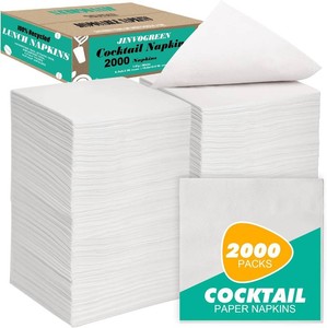 JINVOGREEN 2000 Count Cocktail Napkins Bulk 1-Ply White Beverage Paper Napkins Disposable for Bars, Lunch, Parties, Restaurant and Everyday Use - 5.3 x 5.3 Inch Folded
