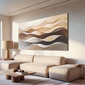 $150 Large Brown White Wavy Stripes Abstract Wall Art For Living Room 29 58