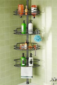 HAMITOR Corner Shower Shelves, 4-Tier AdjustableTension Caddy for Renters