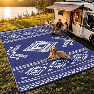 GOTGELIF 9x18ft RV Camping Rug Waterproof Reversible Outdoor Patio Mat ( light green  white )