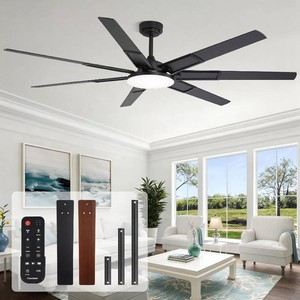 $140 72 Inch Ceiling Fans with Lights and Remote, Living Room Office Library Cafe Industrial, IndoorOutdoor Use, 5CCT Dimmable, Dual Color 7 Blades, 6 Speed Reversible Quiet DC Motor, BlackWood Grain