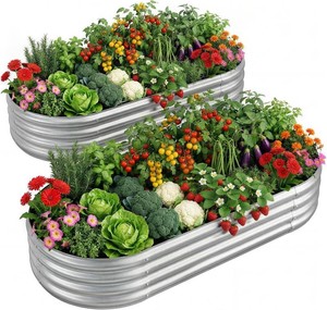 Land Guard 2 Pack 4 2 1ft Galvanized Raised Garden Bed Outdoor, Heavy Duty Bottomless Metal Raised Planter Box for Vegetables, Flowers, Herbs, Backyard Patio Gardening, Silver