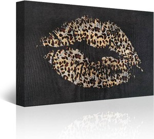 llribbons Leopard Lips Canvas Wall Art Hand Painted Fashion Sexy Lip Pictures Cheetah Print Makeup Room Wall Decor 3D Textured Modern Glam Poster for Dressingroom Bedroom Bathroom Home Decor 16 x 24