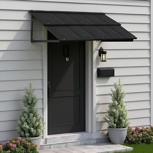Patio Awning, Door Awning with Galvanized Steel, Patio Canopy, 52.75 x 31 for Door and Window, Fixed Metal Awning with Bracket, Outdoor Awning, Black