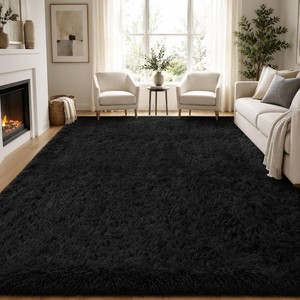 PLHXFR 8x10 Area Rugs Living Room Fluffy Bedroom Rug Shag Carpet Black